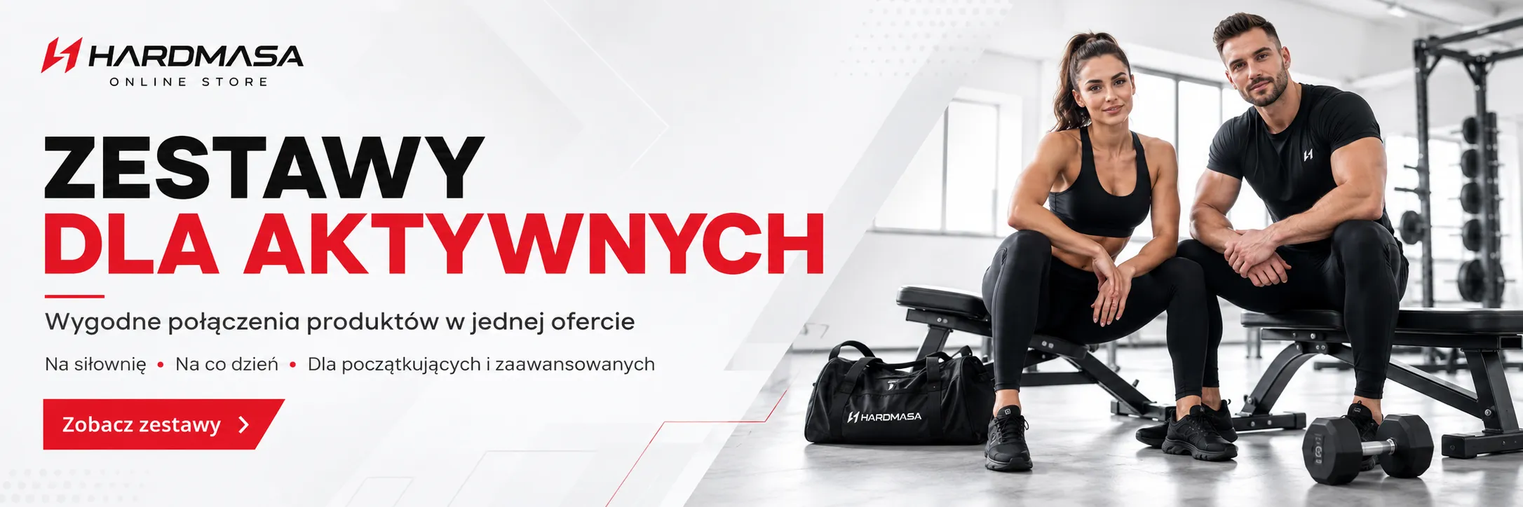 Baner Hardmasa.pl  na tle siłowni  zestawy dla aktywnych 