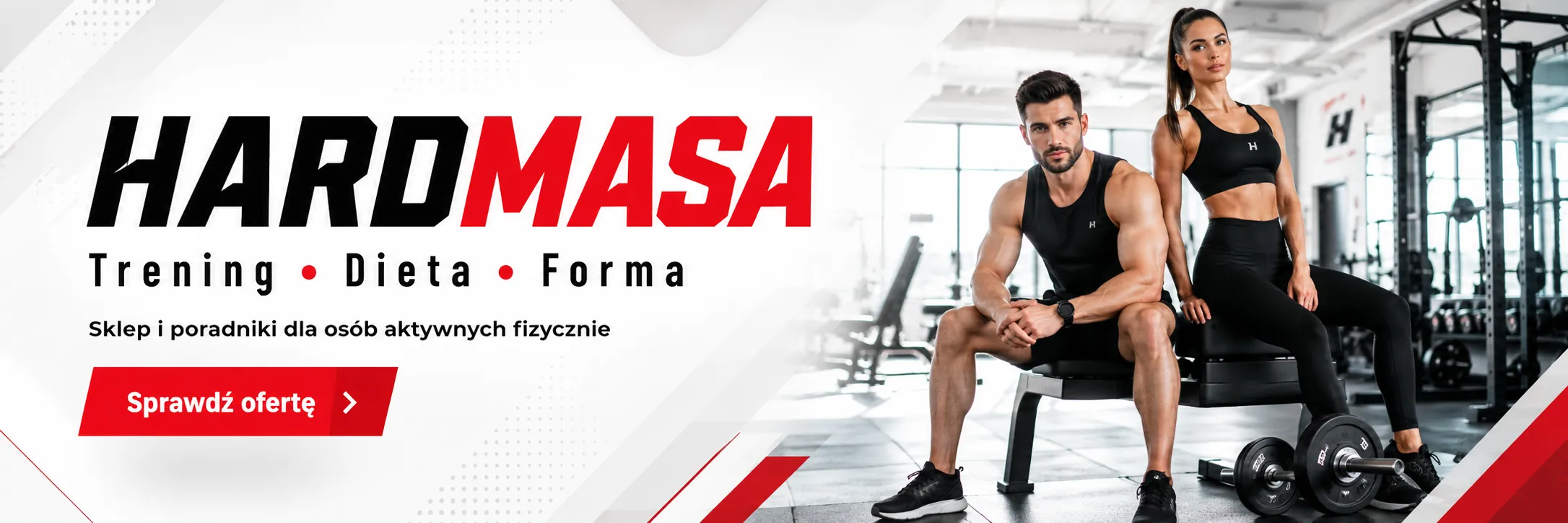 Baner Hardmasa.pl przedstawiający sportowców na siłowni trenujących siłowo